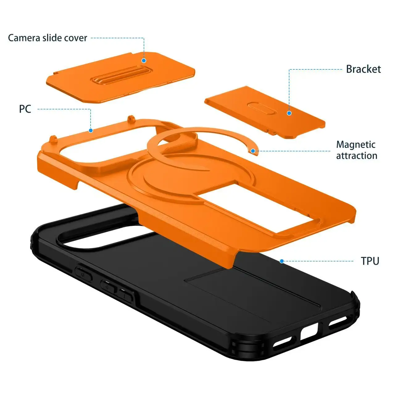 Durable Magnetic Shockproof Case with Stand and Wireless Charging Compatibility