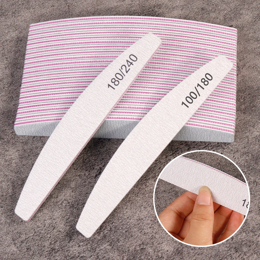 10pcs/Lot Professional Double-side Nail File Half Moon 180/240 100/180 Nail Buffer Sandpaper Buffing Sanding Files Nail Art Tool 10pcs lot mini sponge nail file 100 180 washable double side haif moon manicure buffer files professional nails aesthetic tool