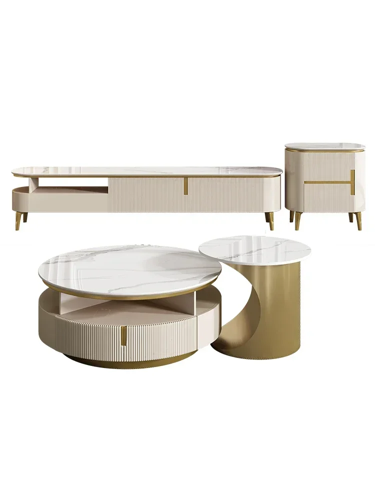 Cream wind, rock slab, coffee table, TV cabinet, modern simple living room, round Italian light luxury storage table