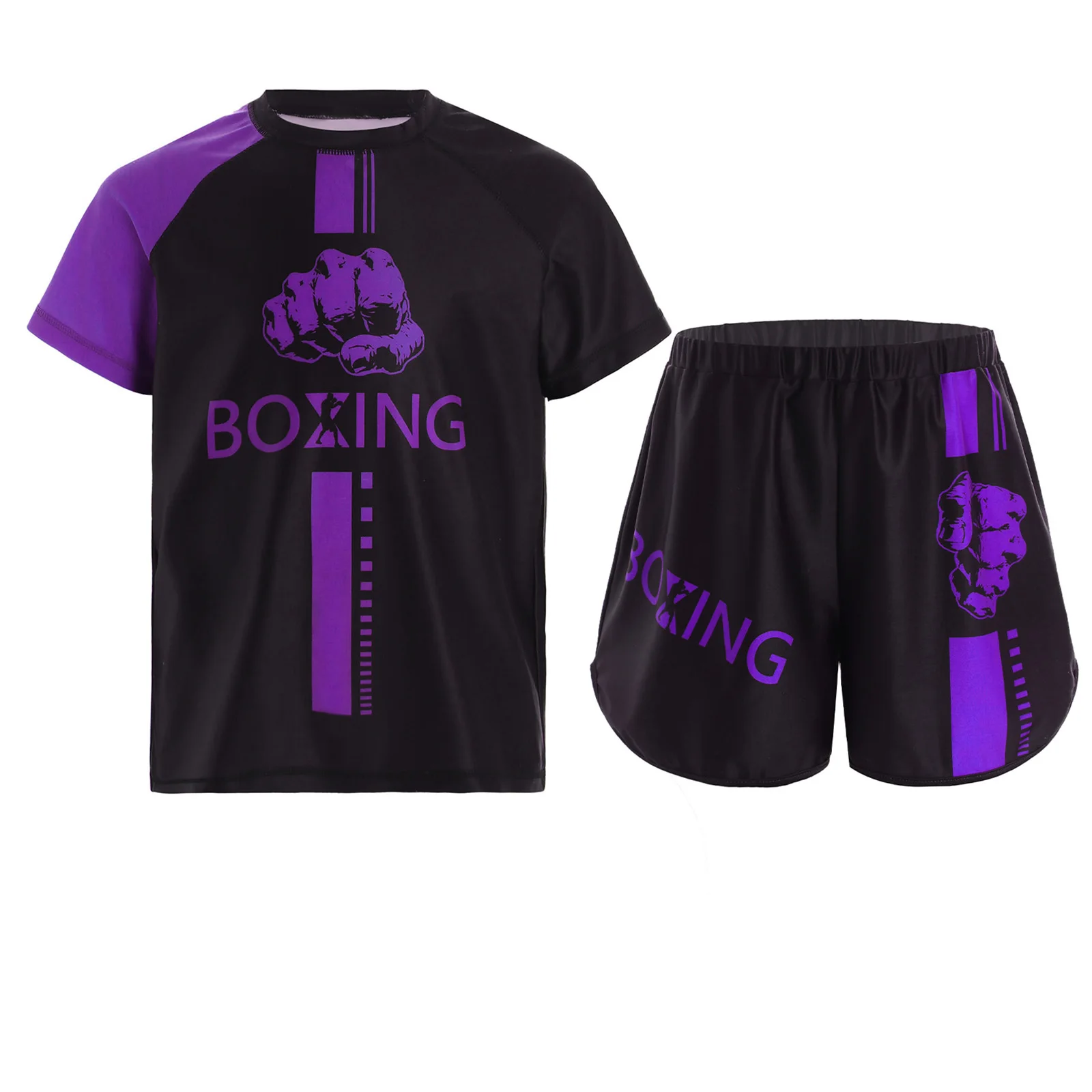 Sports apparel Kids Boys Muay Thai Sanda Boxing Suit Fashion Printed Boxer Short Sleeve T-shirt + Shorts Rashguard Bjj Gym Jerseys Sportswear
