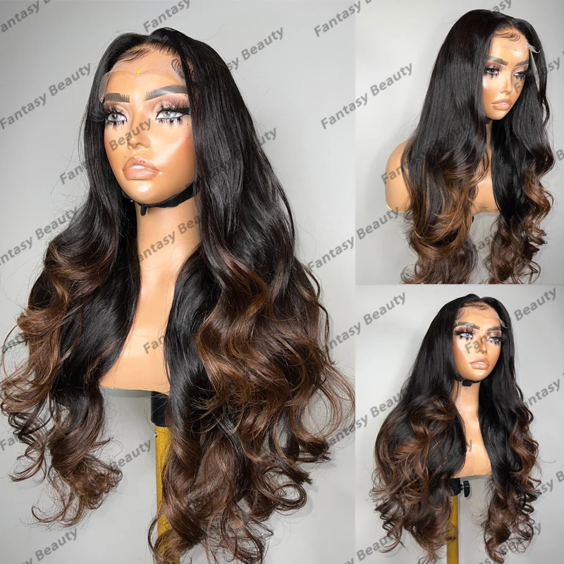 

Long Wavy Ombre Brown Blonde 100% Human Hair 13x6 Lace Front Wigs for Black Women 180Density Full Lace Wigs Natural Hairline