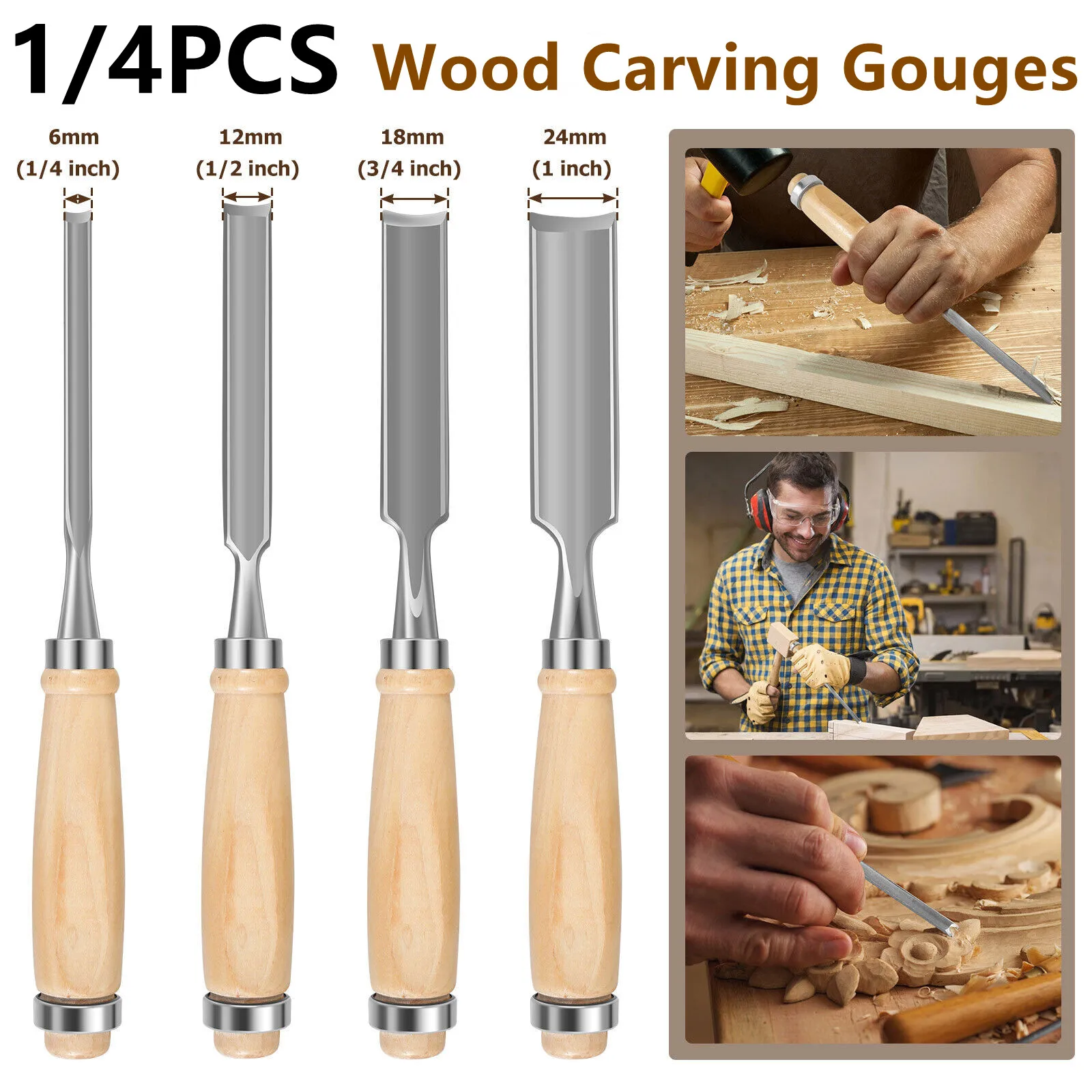 14pcsWoodCarvingGougesHalfRoundChiselAlloySteelWoodworking