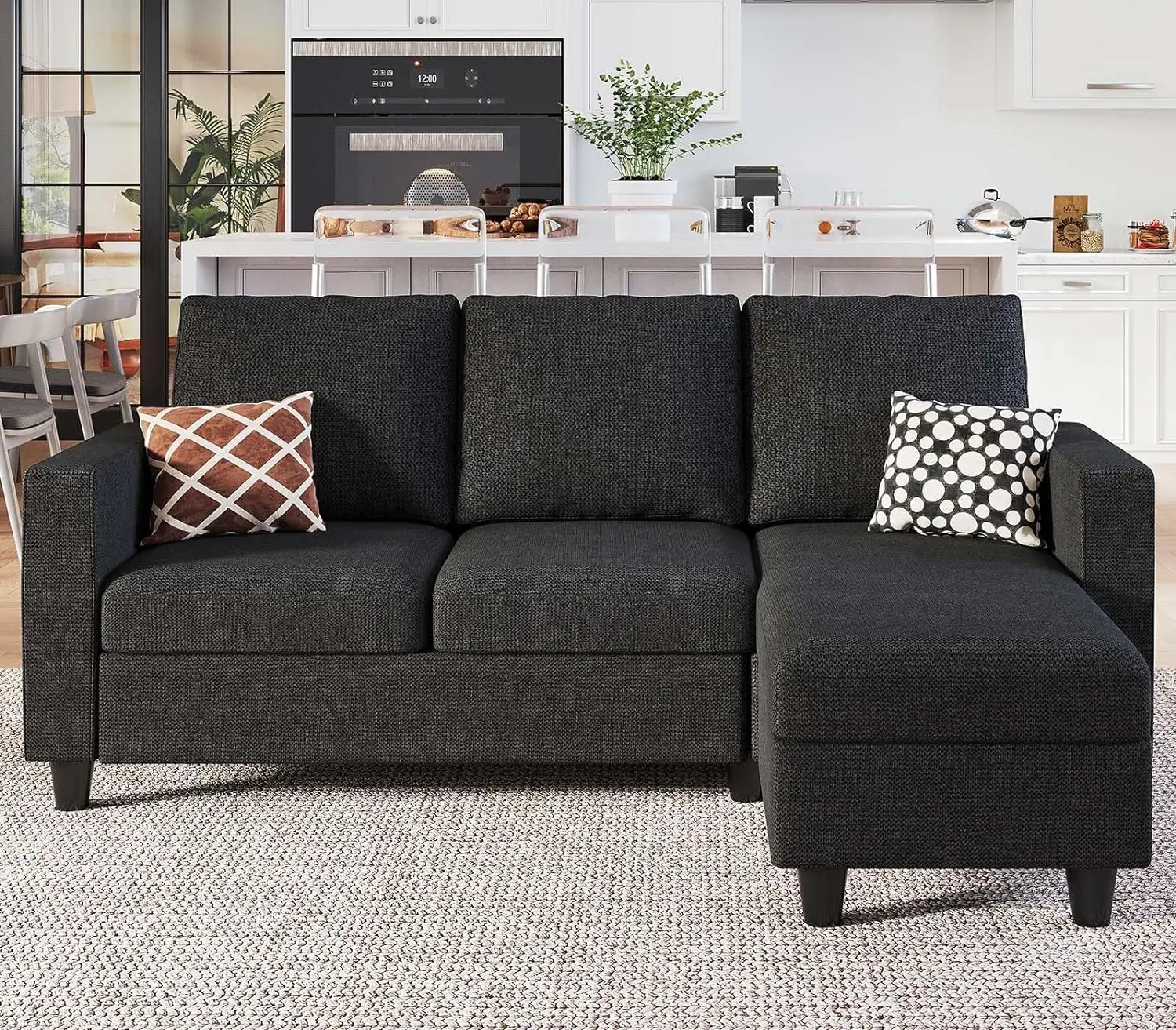 

L Shaped Couch, Convertible Sectional Sofa with Linen Fabric, Modern Couch with Reversible Chaise for Living Room & Small Space