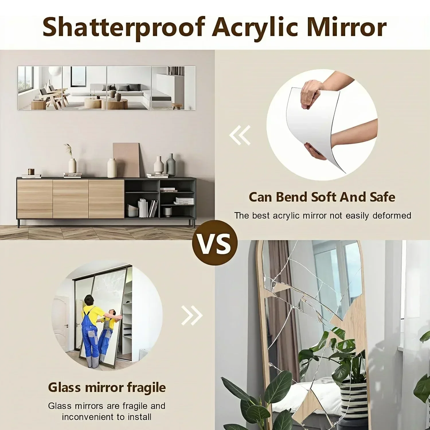 Mirror Wall Sticker Acrylic Wall Sticker Flexible Acrylic Wall Mirrors Adhesive Mirror Sticker for Home Gym Bedroom Bathroom living Room Unbreakable Decorative Mirrors