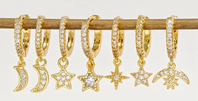 Creolen aus 925er-Sterlingsilber mit Nadel, kleine Huggies-Creolen für Damen, winziger Kristall-Zirko-Anhänger, Knorpel-Ohrringe, Piercing-Schmuck – Detail 3