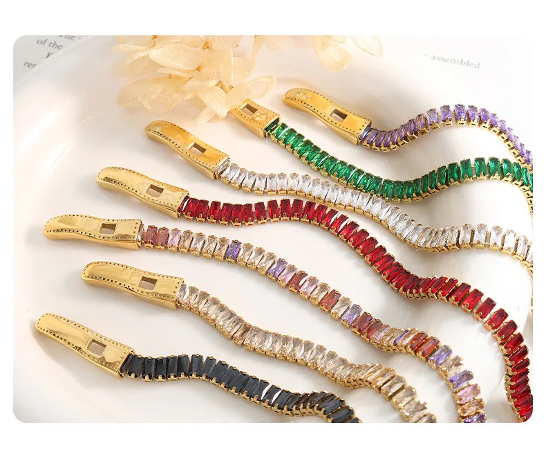 Neues Armband für Damen, bunter Zirkon-Gürtelschnallen-Elastikarmreif, modischer Edelstahlschmuck, trendige Accessoires – Detail 18