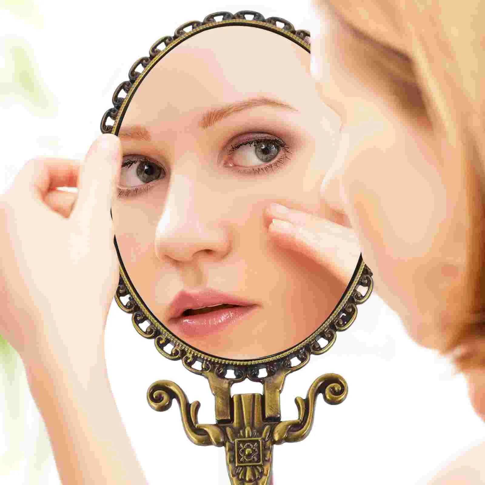 

Handheld Compact Mirror Makeup Mirror with Handle Tabletop Mirror Small Makeup Beauty Women Hand Vintage Compact Travel For
