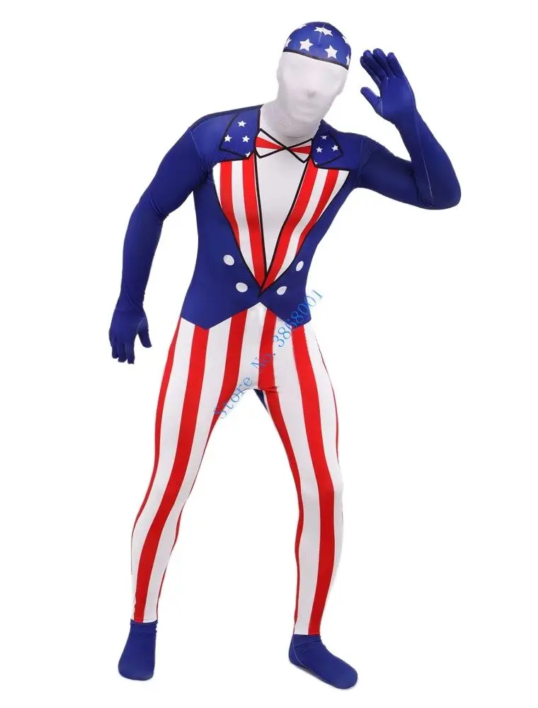 

Halloween cosplay United States flag funny Catsuit Costume Lycar spandex Body Zentai suit stage costumes club party jumpsuit