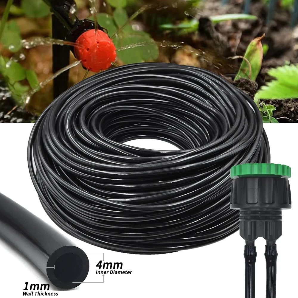 5M-50M Watering Hose 4/7 mm Garden Pipe Tubing W/ 1/2''&3/4'' Integrated Connector for Irrigation Systems Kit Greenhouses