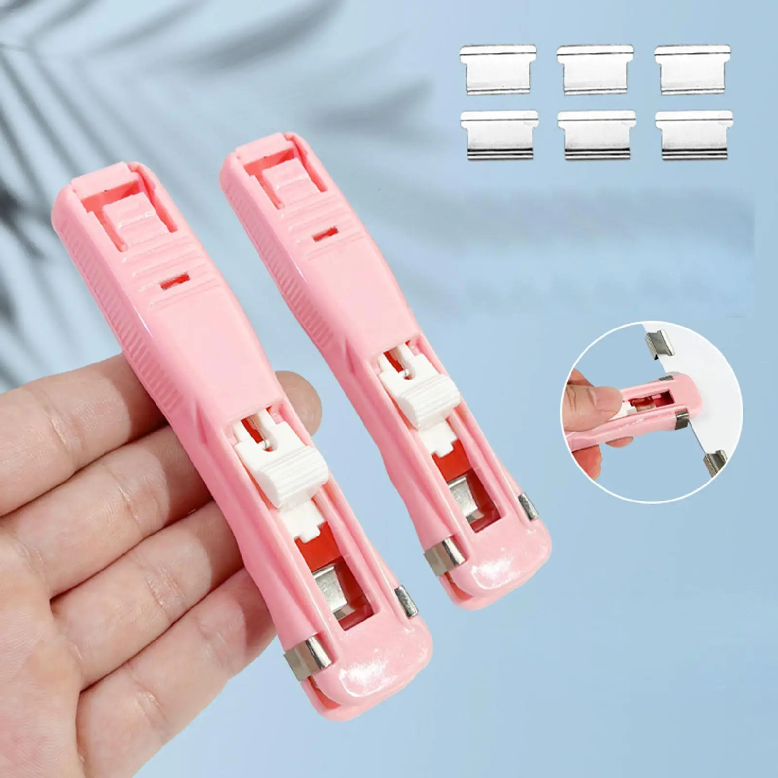 휴대용 바인더 클립 스테이플러 45매 용량의 종이 고정기(50개 금속 리필 포함) 교사, 학생, 사무실용 재사용 가능 스테이플러