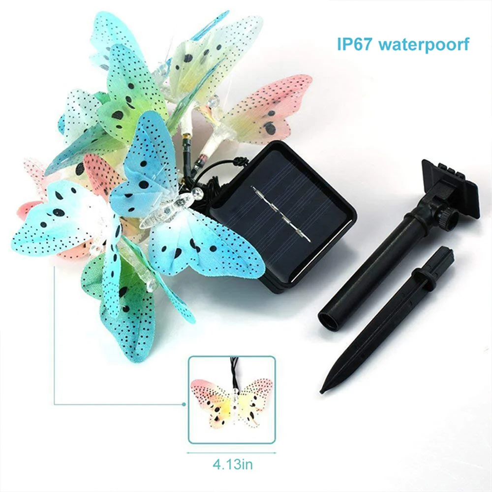 태양광 스트링 야외 광섬유 나비 요정 태양 램프, 방수 12 LED 정원 마당 잔디 파티오 파티 장식, 11.9Ft