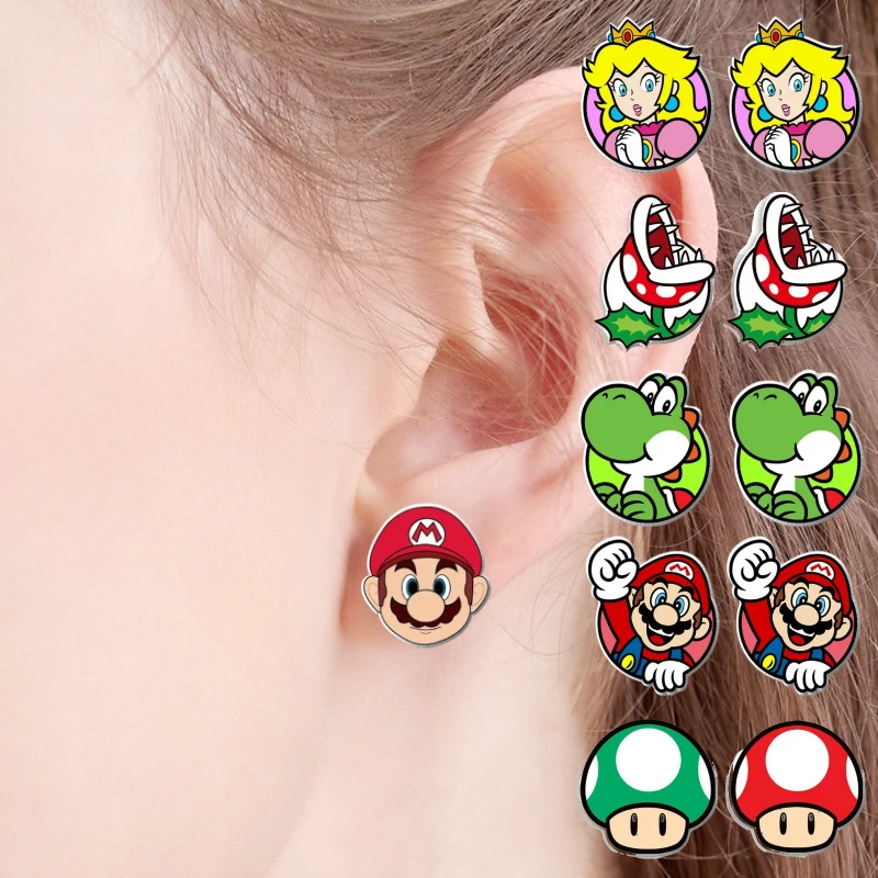 Super Marios Bros Cartoon Stud Earrings for Women Anime Figure