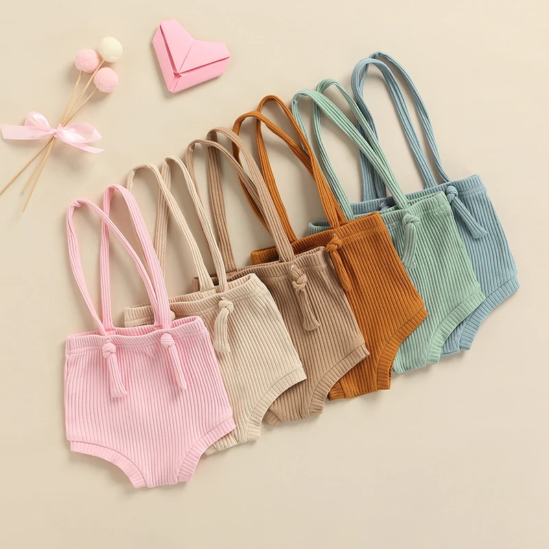 

0-24M Cute Newborn Baby Girls Boys Suspender Shorts Summer Toddlers Solid Color Adjustable Strap Casual Short Jumpsuits Trousers