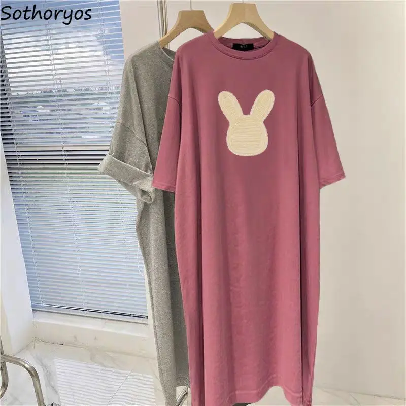 

Летние Ночные рубашки для женщин с принтом, круглый вырез, короткий рукав, милые прямые свободные Простые Модные мягкие удобные домашние платья, новинка