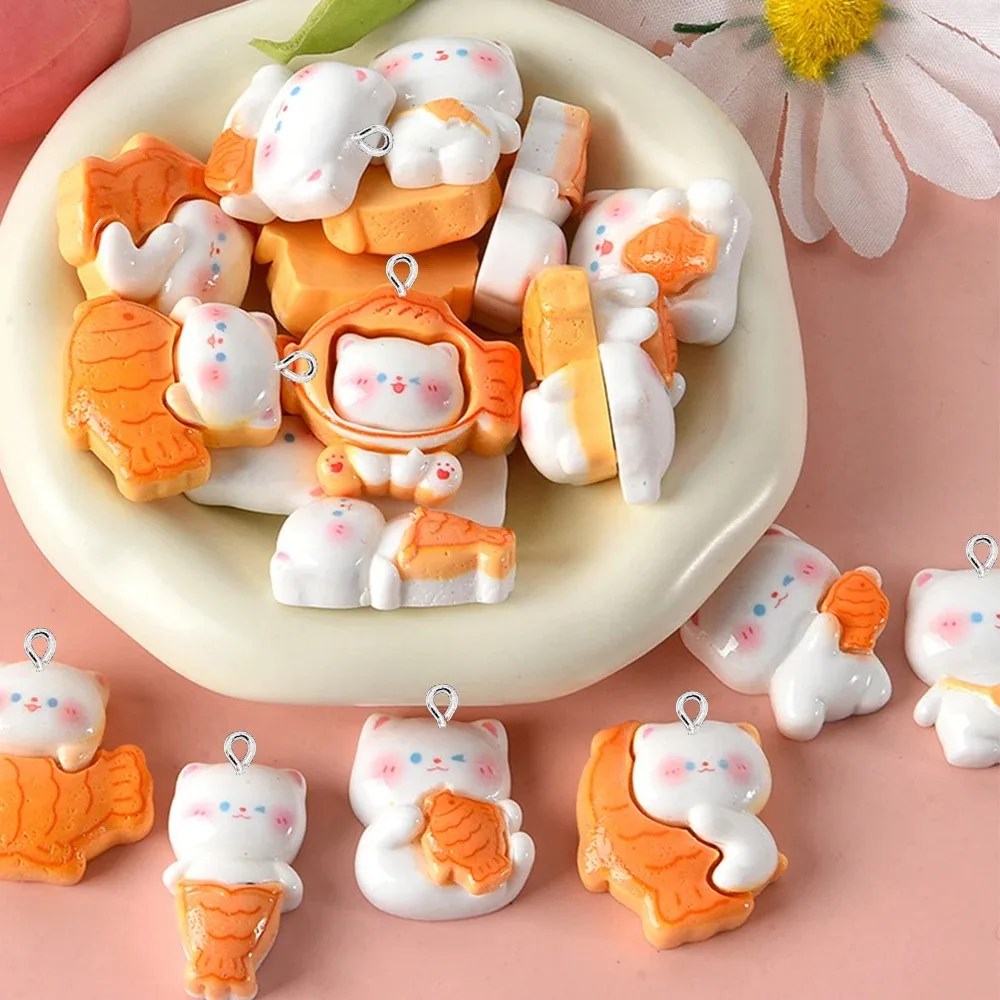 10PCS 반짝 이는 스내퍼 고양이 시리즈 플랫 백 참 장식품 귀걸이 팔찌 머리핀 DIY 쥬얼리 펜던트 장식 액세서리