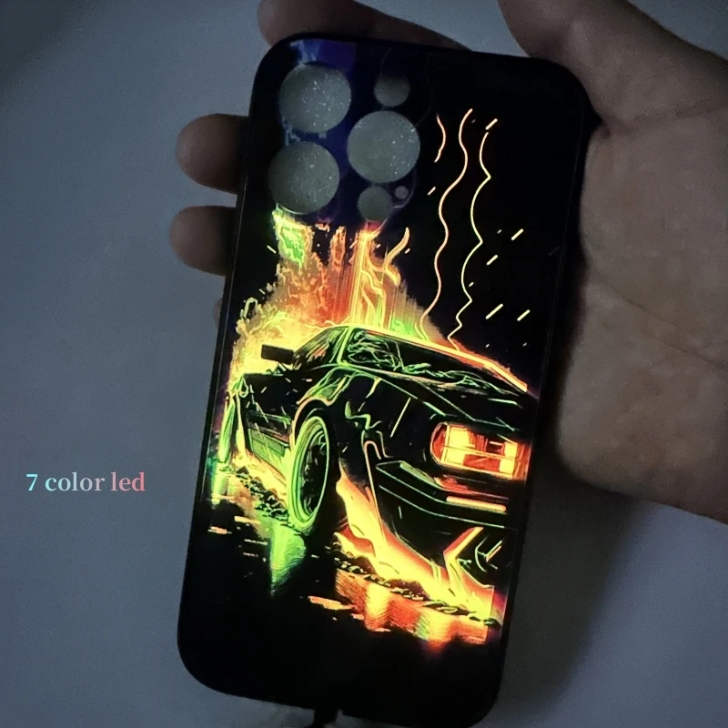 thumbnail image 1 of Funda con Flash LED para iPhone, carcasa moderna de cristal para modelos 13 Pro Max, 12, 14, 11, 7, 8 Plus, X, XR, XS, SE20, 1 of 5