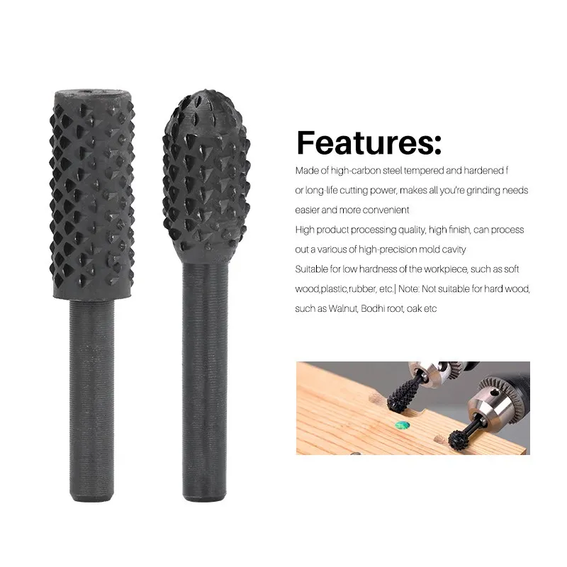 XCAN 1/4'' Shank Rotary Burr Set Grinder Rasp File Carpentry Cutting Tools DIY Drill Bit Set Woodworking Carving Tool 10PCS