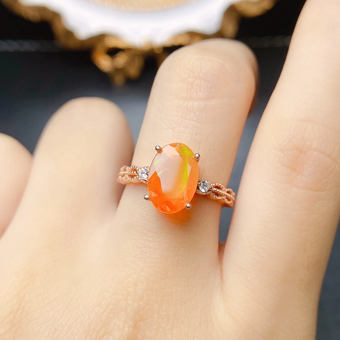 Oval 8x11mm October Birthstone Opal Engagement Ring 925 Sterling Silver Orange Fire Opal Promise Ring
