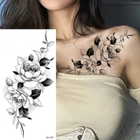 Sketch Flowers Sketch Tattoo Rose Blossoms Black and White Flowers Temporary Tattoos Sticker size: 2
