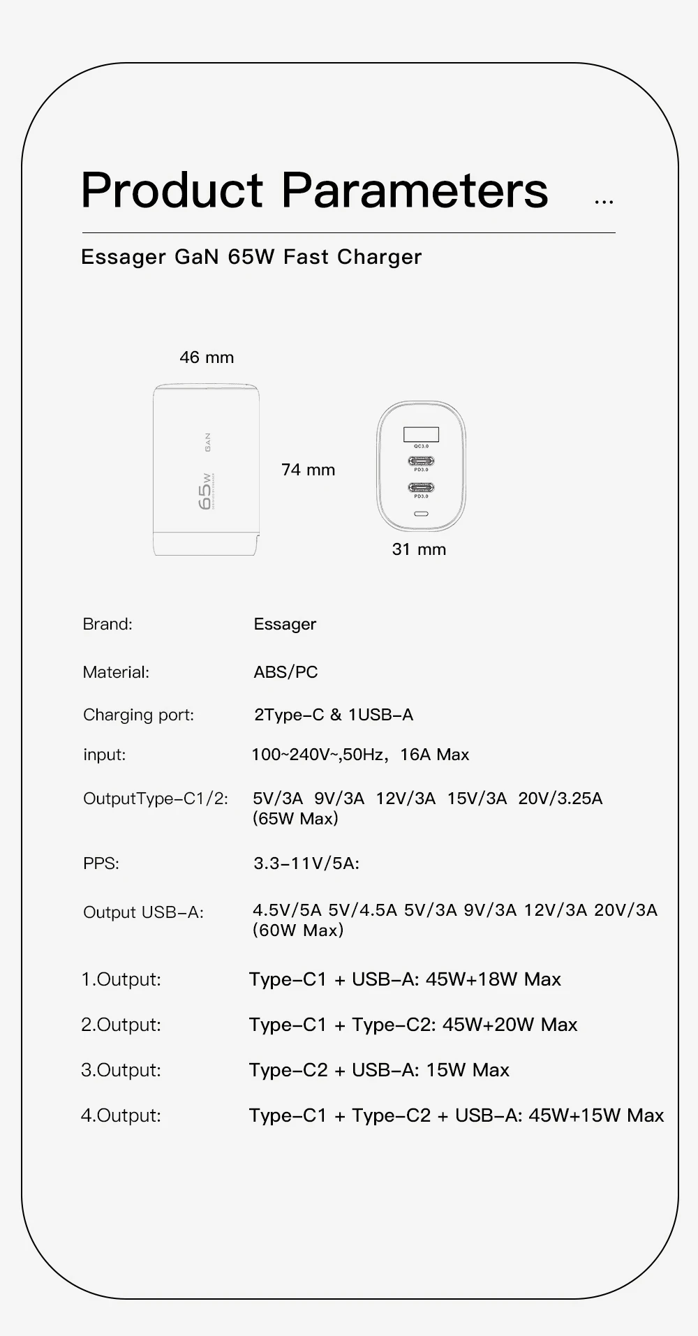 Essager 65W GaN USB Typ C Ladegerät für Laptop PPS 45W 25W Schnellladung für Samsung QC3.0 PD3.0 für iPhone14 13 Pro Handy-Ladegeräte – Detail 10