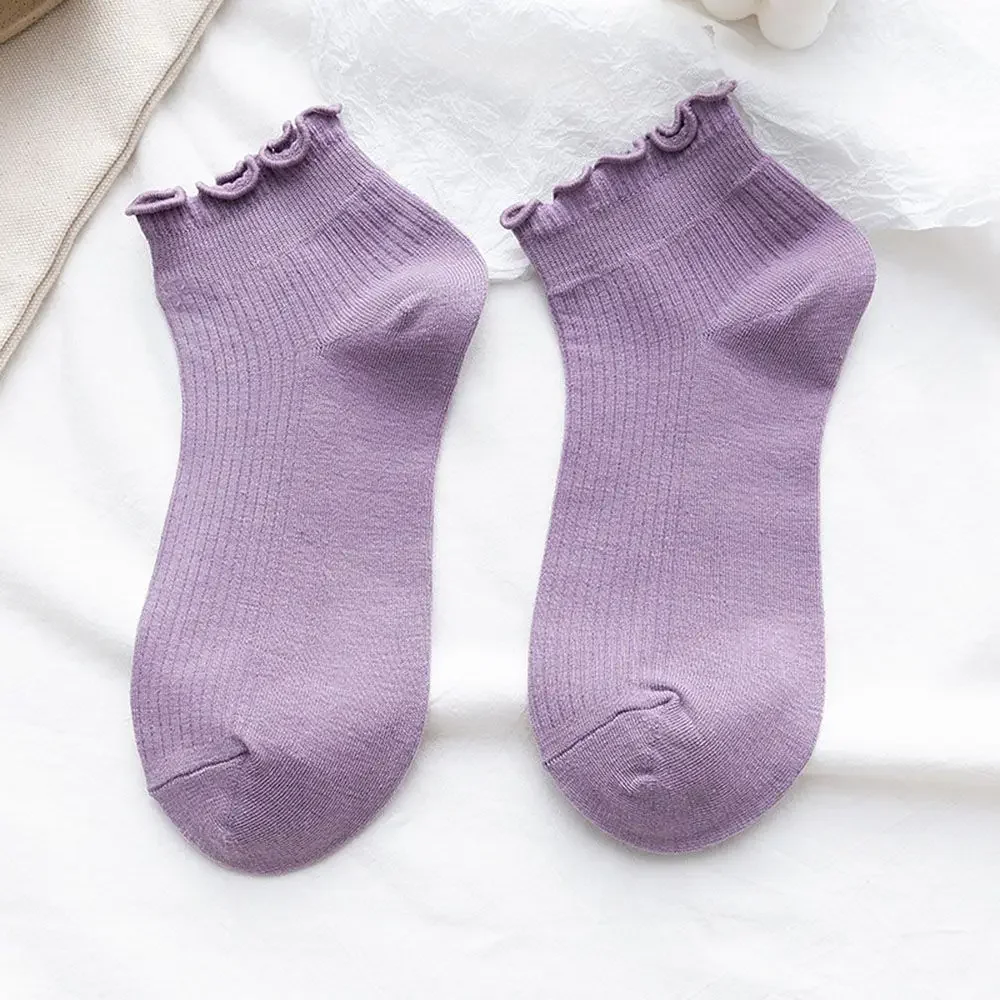 Women's Frilly Ruffle Ankle Socks - Soft Cotton Casual Mid Tube in Solid Colors