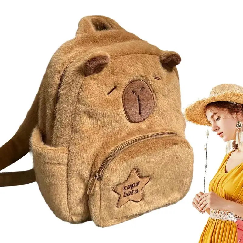 

Рюкзак с животными, плюшевый рюкзак с животными капибара, милый легкий рюкзак для книг, мягкий игрушечный рюкзак с животными