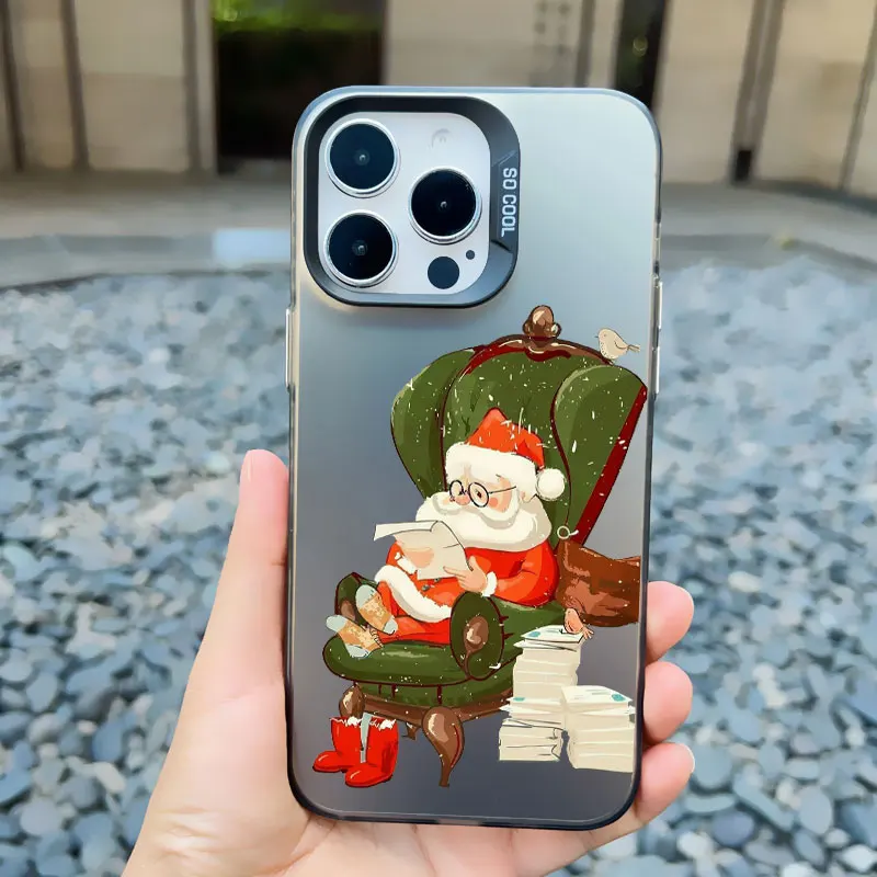 Cartoon Weihnachtsmann Elch Schneemann Weihnachtsbaum Handyhülle für iPhone 13 12 11 Mini Pro Max 17 16 15 14 Pro Max Plus Laser-Cover – Detail 5