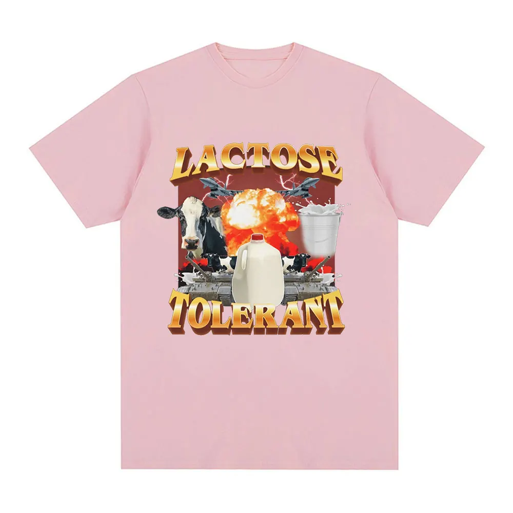 Lactose Tolerant Graphic Print T-Shirt Men's Vintage Fashion Short Sleeve T-shirts 100% Cotton Casual Cozy Oversized T Shirts 6