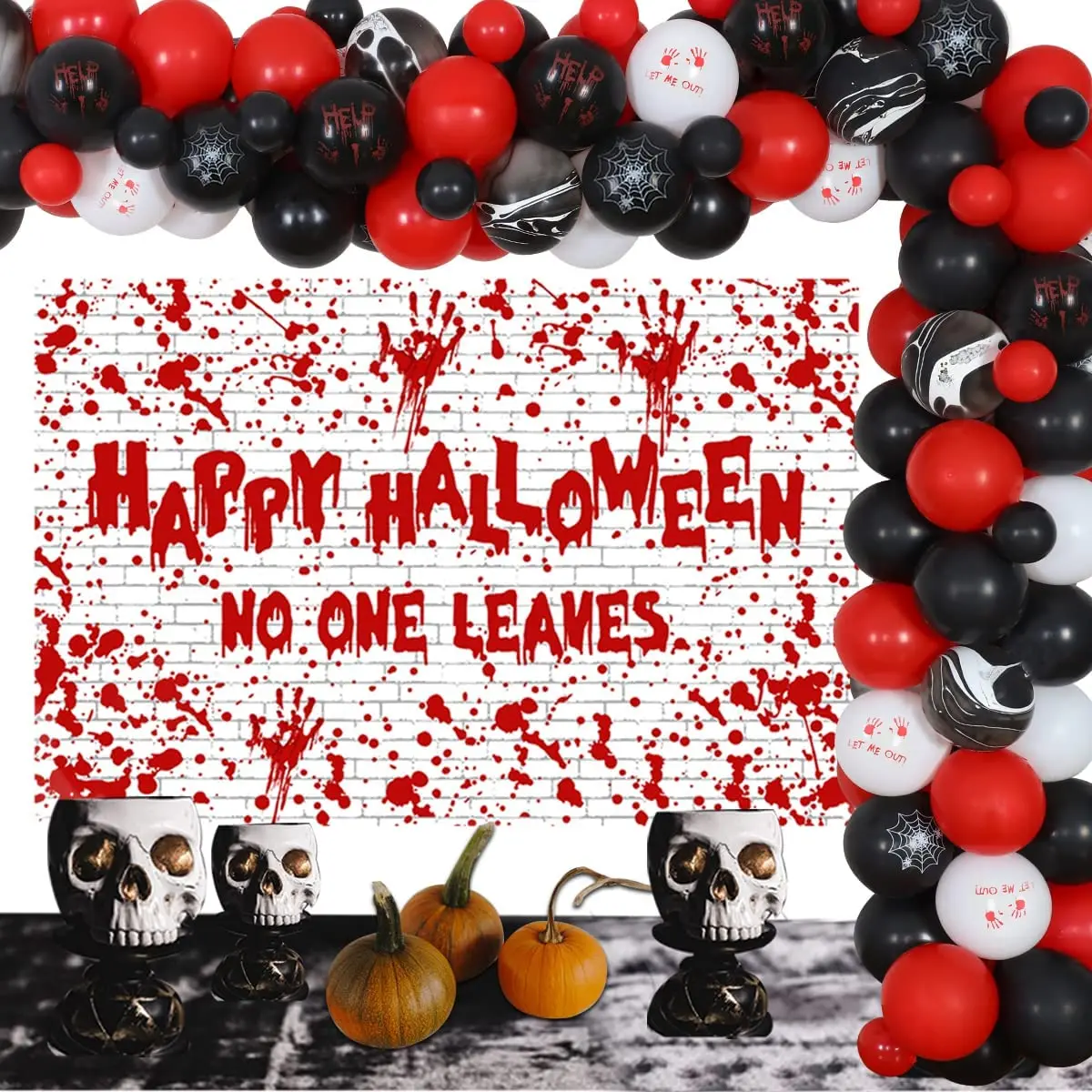 

Halloween Red Black Balloons Garland Arch Kit Bloody Background Cloth Eyeball Foil Balloons Scary Zombie Vampire Party Supplies