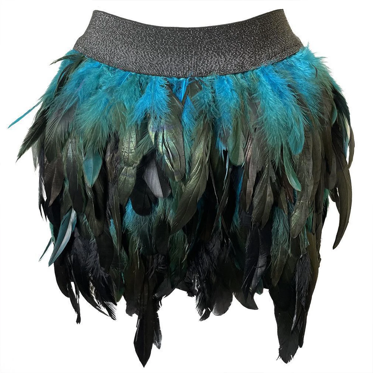 

Peacock Blue Festival Carnival Party Ball Irregular Colorful Feather Skirt Fashion-1PCS