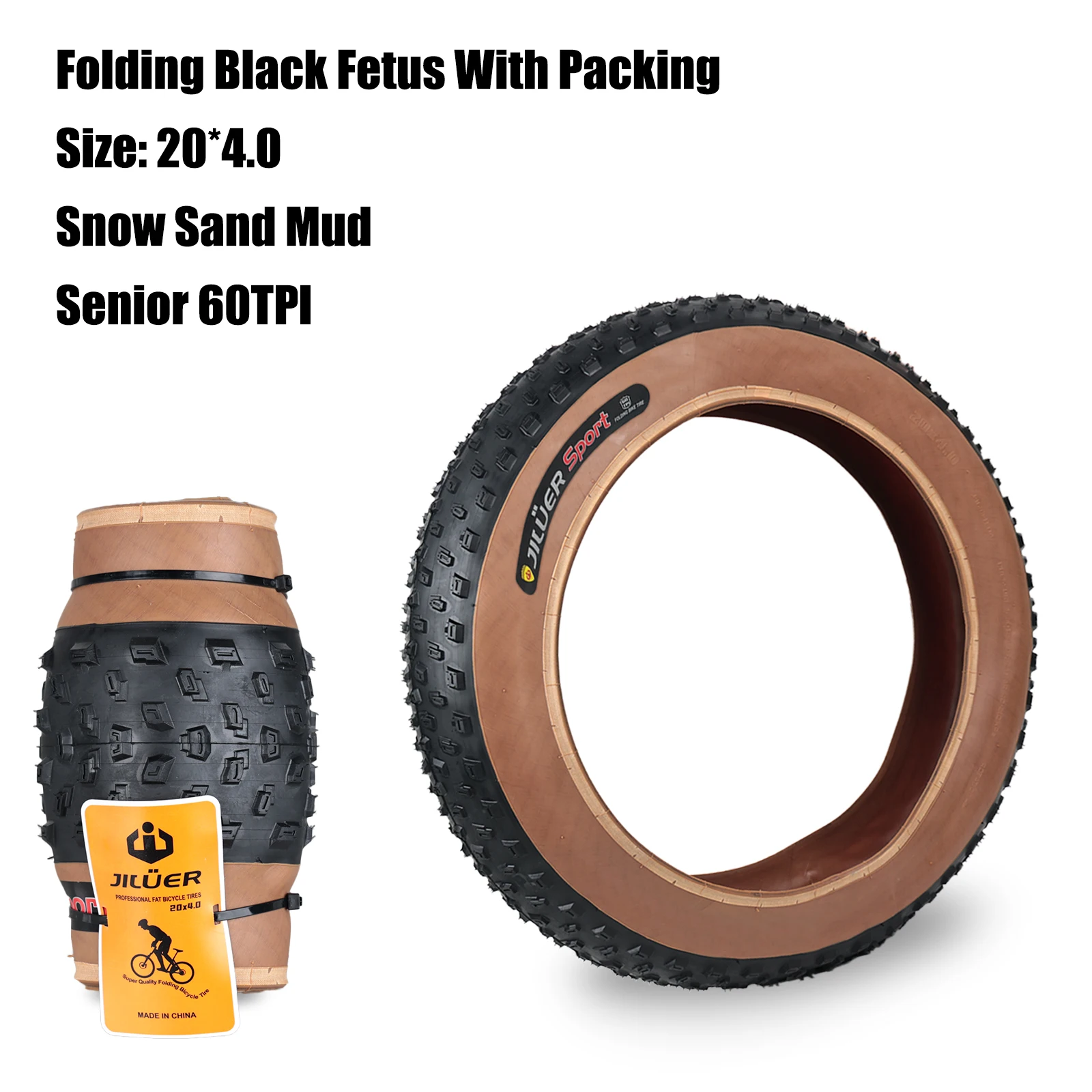 For JILUER Folding Bicycle Tire 20x4.0 26x2.25/4.0 27.5x2.1/2.2 29x2.2 MTB Fat Bike Tire Anti-Puncture Foldable Tyre for Mountain Bike XC Trail Snow Sand Mud — Color: 20x4.0 Yellow