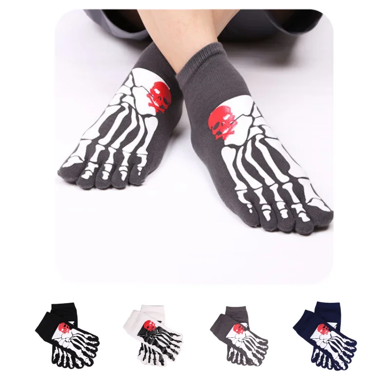4 Pairs/lot Men Cotton Toe Socks Horror Thriller Xray Bone Effect Five