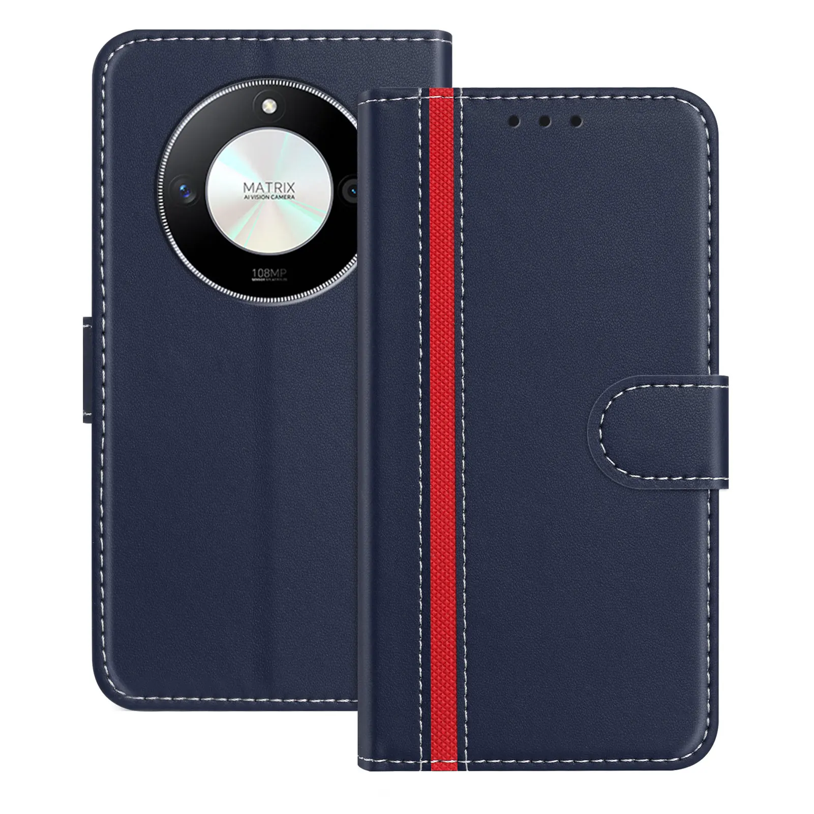 Magnetic Leather Wallet Flip Case with Back Cover Shell