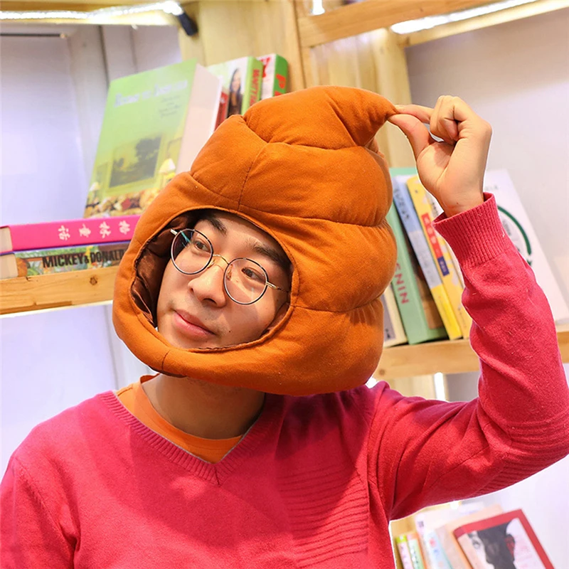 Creative Cute Shit Shape Plush Hat Stuffed Toy Funny Fake Poop Full Headgear Cap Gag Gift Cosplay Party Photo Props