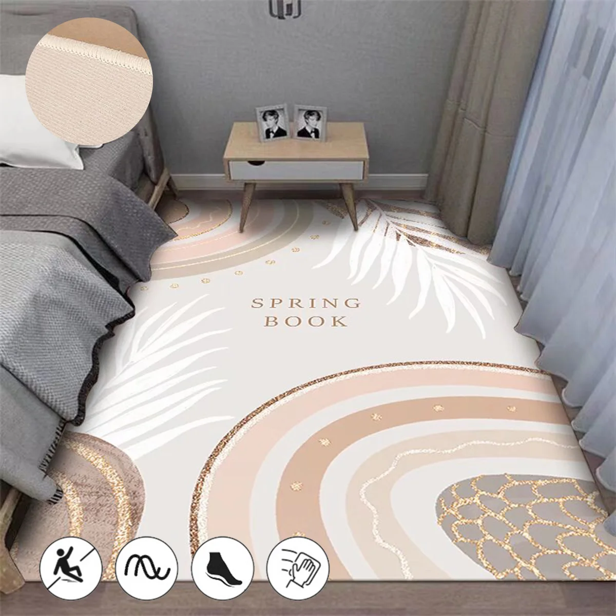 

Cream Style Rugs for Bedroom Bedside Decor Luxury Coffee Table Mat Morandi Living Room Carpet Non-slip Washable Cloakroom Rug