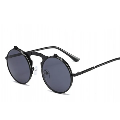 Metal Steampunk Flip Sunglasses Retro Round Metal Sun Glasses for Men and Women Brand Designer Circle Glasses