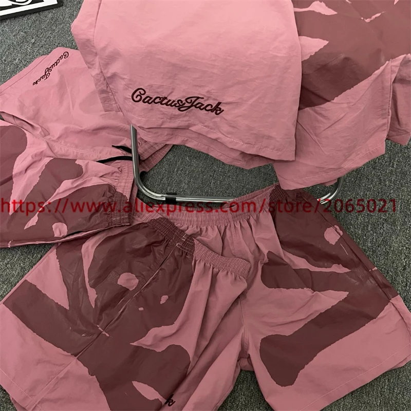 Pink Cactus Jack Embroidery Logo Shorts Men Women 1:1 Top Quality Skull Print Casual Oversize Breeches