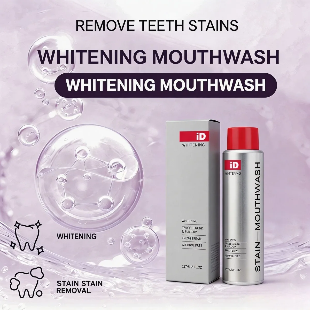 Stain Whitening Mouthwash Fresh Breath Remove Plaque Stains Enamel Safe Lasting Freshness Protect Gum Oral Care