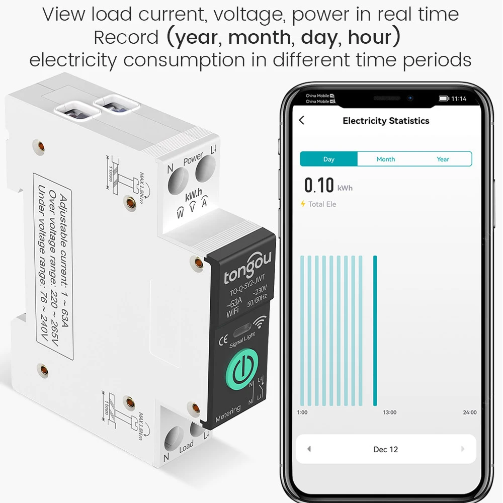 Tuya WiFi Smart Circuit Breaker Switch 1-63A Adjustable Over/Under Voltage Over Current Protector Voice Wireless Remote Control