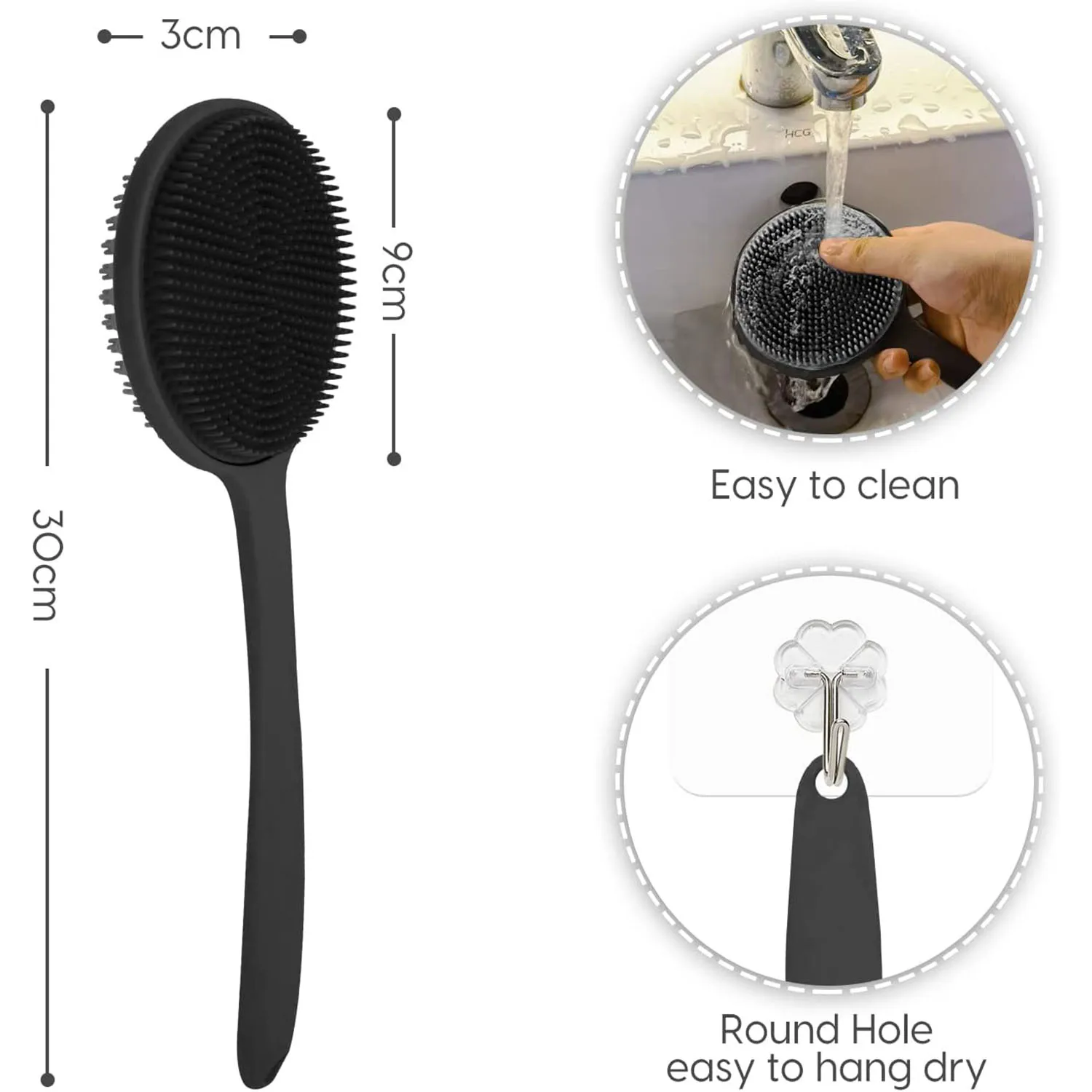 Silicone Back Scrubber for Shower, Bath Body Brush with Long Handle,Double Sided Shower Brush for Shower Exfoliating and Massage 6