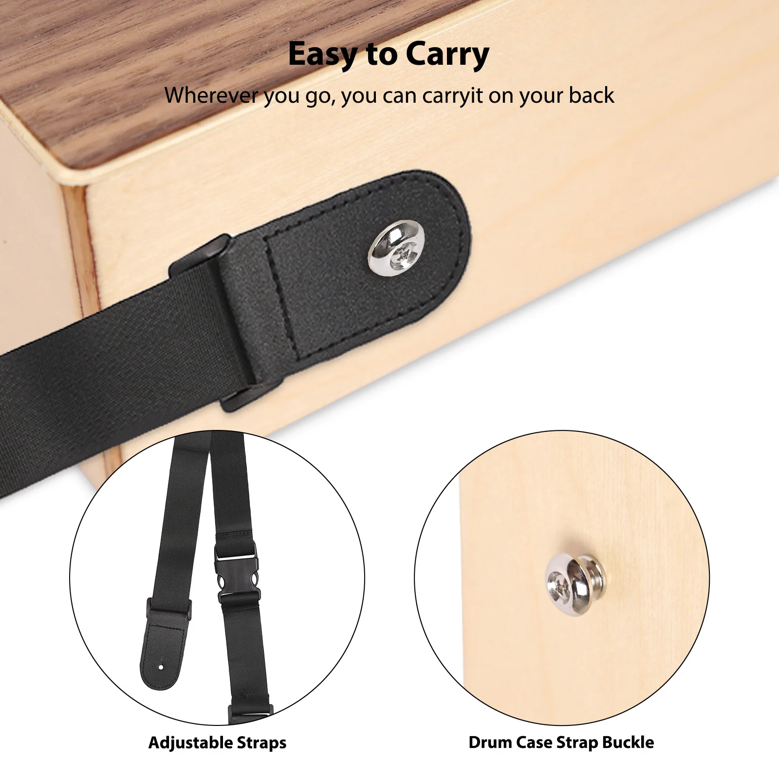 GECKO Cajon Wooden Drum Flat Hand Drum Percussion Instrument Adjustable Strap Portable Box Beginners Traveling