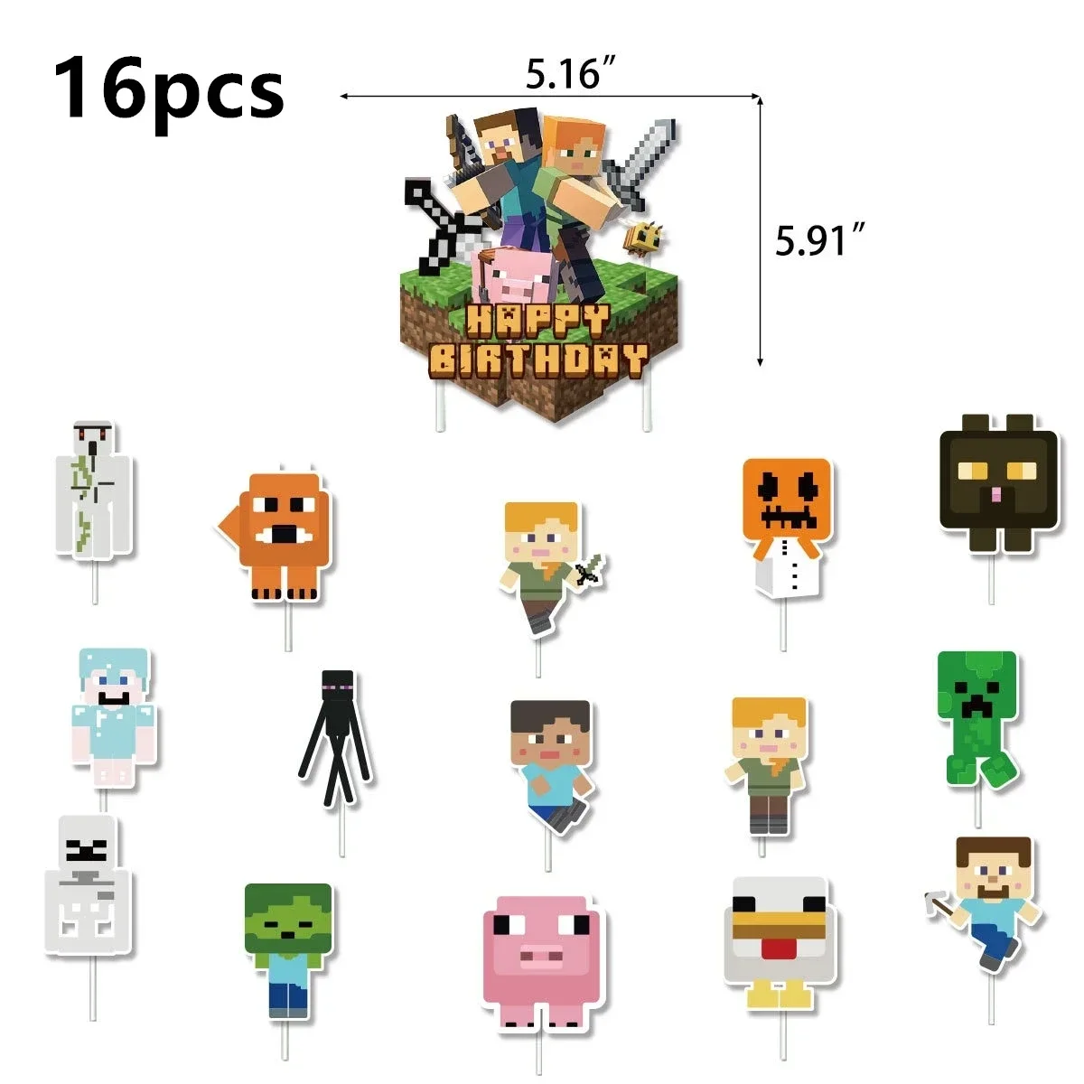 Description Picture 4 of itemMinecraft Balloons Pixel Game Happy Birthday Banner Party Decoration Cup Plate Disposable Tableware Cake Topper Supplies Toys
