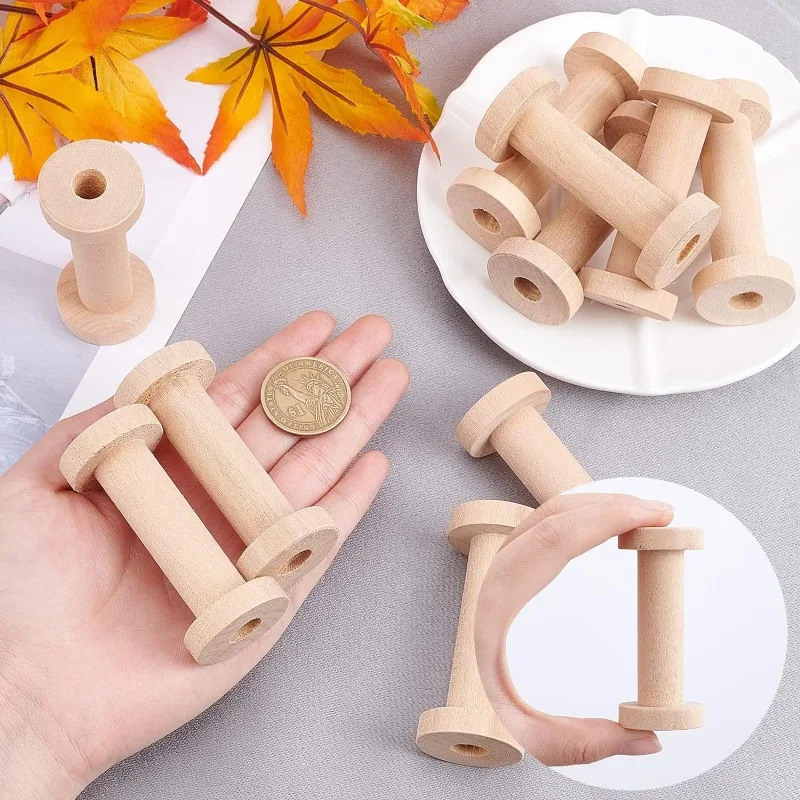 10pcs Long Wooden Spools 2.75inch Empty Bobbins Wood Sewing Embroidery Thread Spool Wire Weaving Bobbins for Embroidery