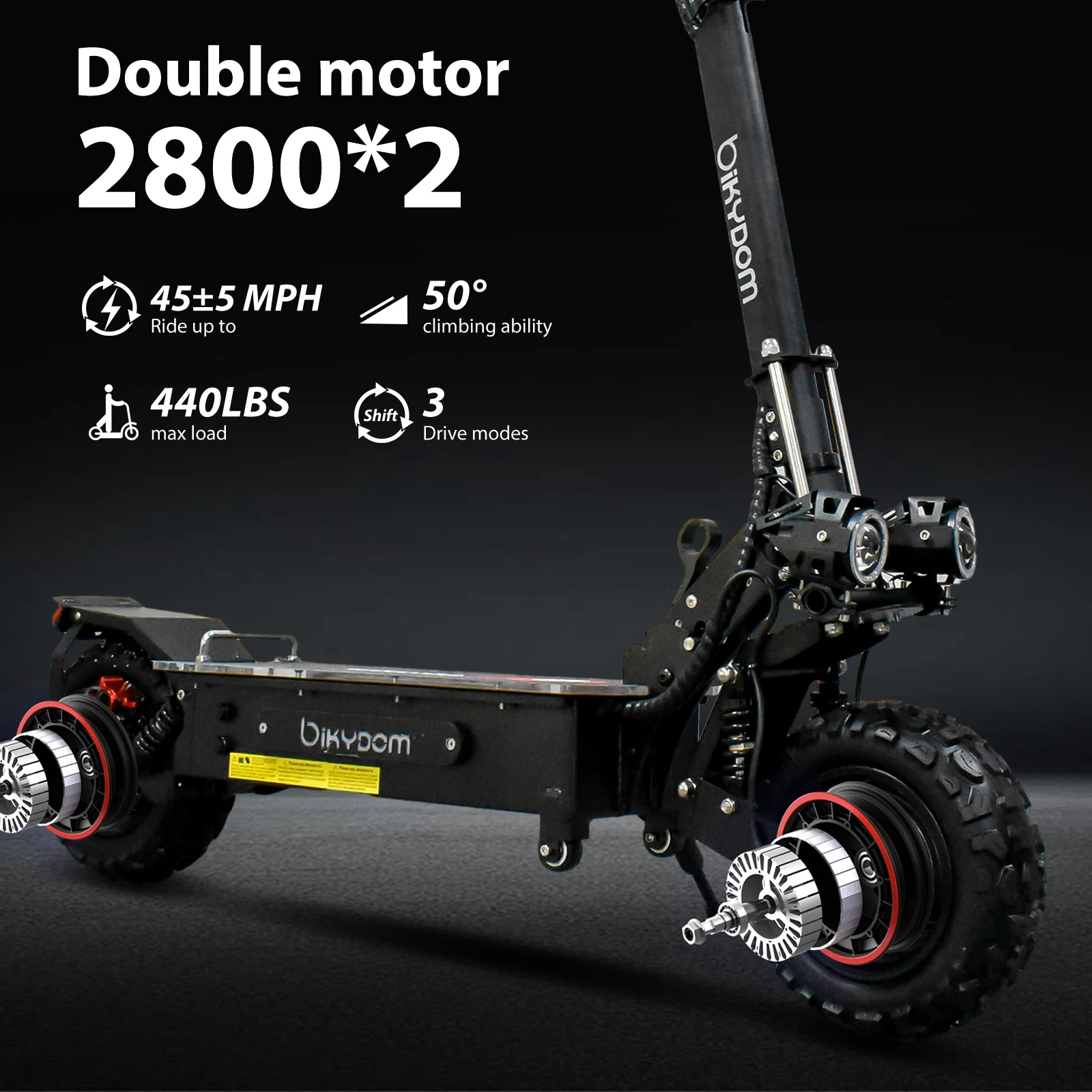 5600W Adult Electric Scooter W/Seat,Dual Motor EScooter, 3 Speed 80km/h 90kmRange,60V 27AH,11'' Heavy Duty Vacuum Off-Road Tire