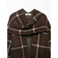 2025 New Women Fashion Plaid Knitted Cardigans Long Sleeve Scarf Collar Sweater Cardigan Autumn Winter New Style Knitwear Coat - Image 5