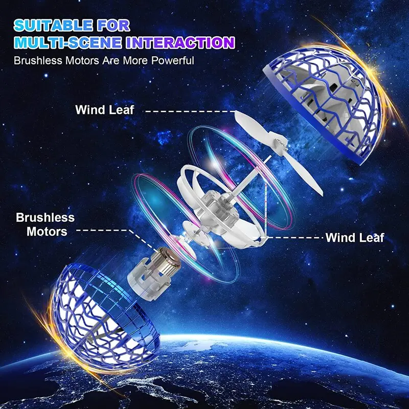 Flying Ball, Boomerang Fly Orb Magic with LED Lights, Drone Hover Ball Fly Nova Orb Flying Spinner Toys Child Gift 3