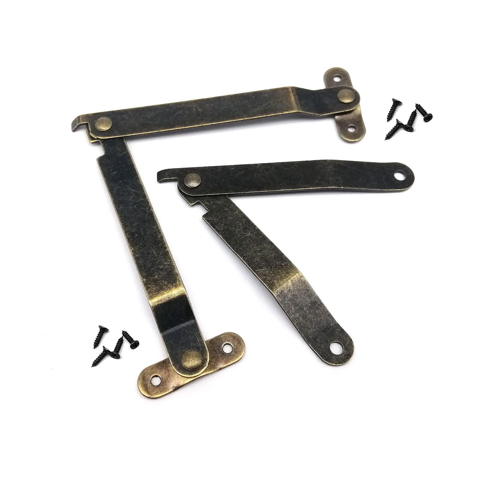 6 Stück Antik Messing Bronze Deckel Stützscharniere Schmuck Truhe Holzkiste Schrank Möbelzubehör Limit Stay Scharnier mit Schraube – Detail 13
