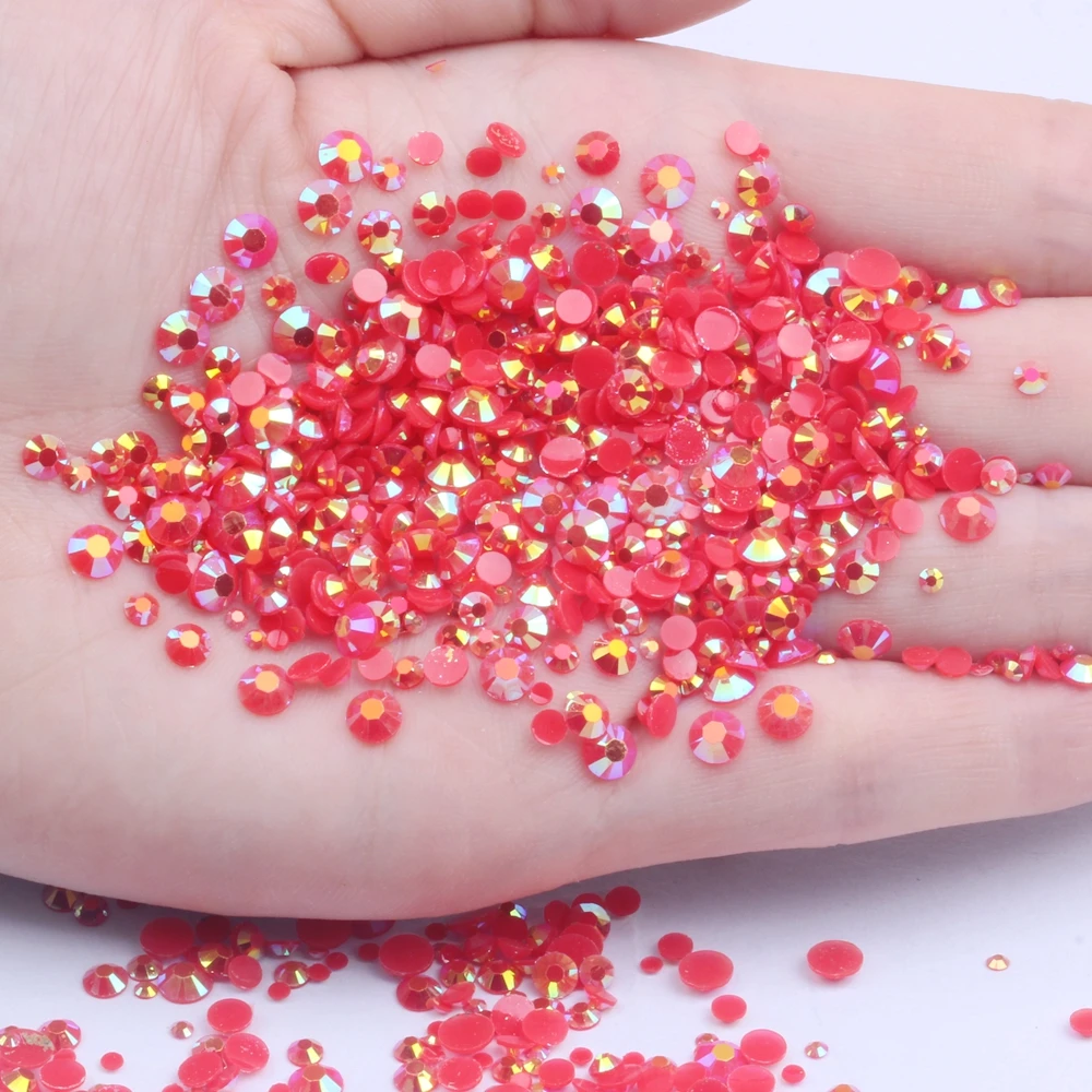 

Resin Rhinestones Red AB Color For Nails Art 2mm-6mm 10000-50000pcs Glue On Beads DIY Beauty Wedding Dress Decoration