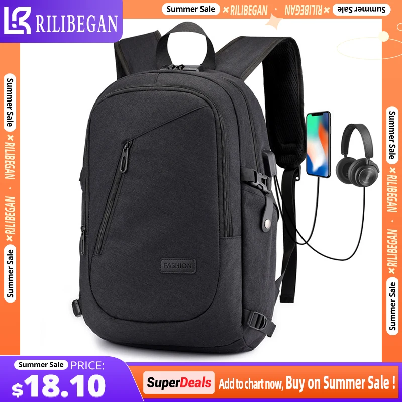  Рюкзак мужской из ткани «Оксфорд» для ноутбука 15,6 дюйма с USB-зарядкой 