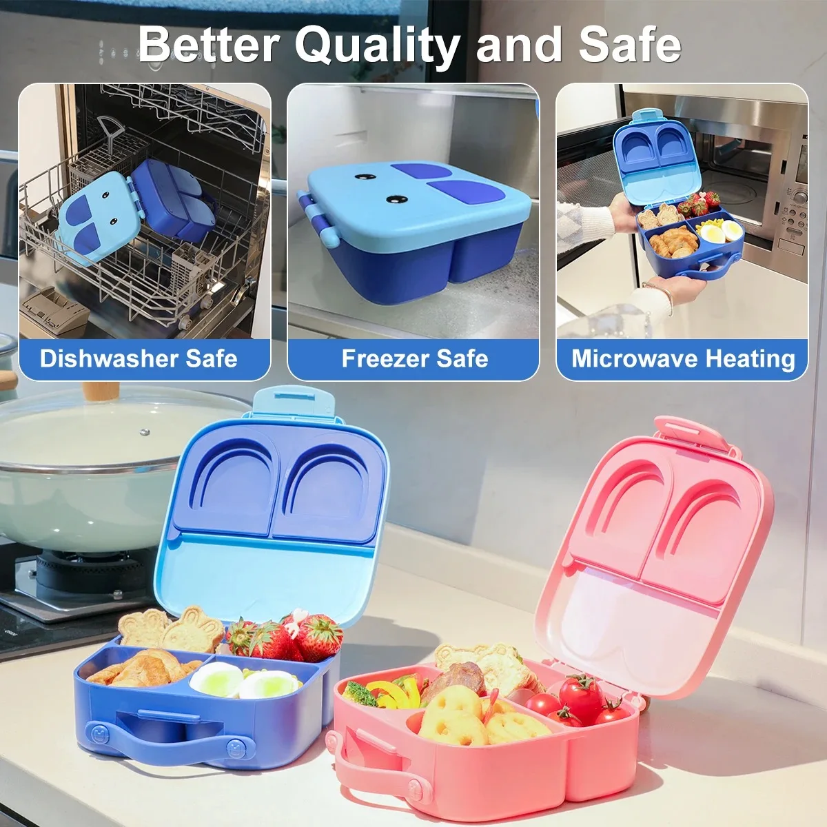 1pc 4-Compartment Bento Lunch Box - Microwave, Dishwasher, and Freezer Safe  - Perfect for Back to School and On-the-Go Meals